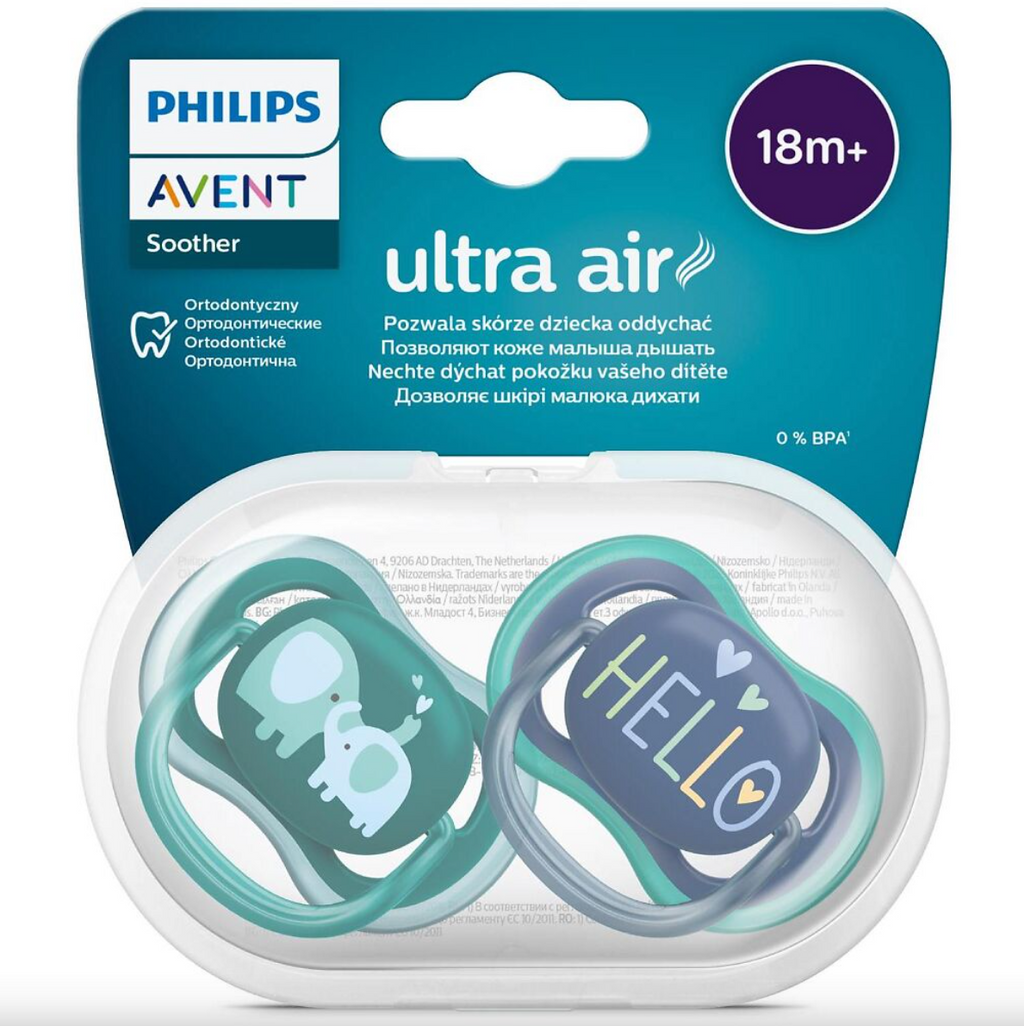 Соски-пустышки Philips Avent Ultra Air, SCF349/18, для детей с 18 месяцев, соска-пустышка, силиконовая с футляром, 2 шт.