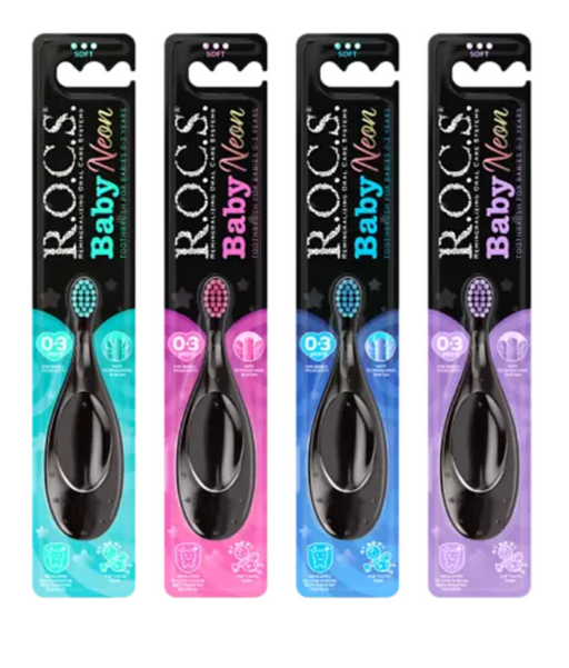 ROCS Baby Neon Зубная щетка мягкая для детей от 0 до 3 лет, 0-3 года, цвет в ассортименте, 1 шт.