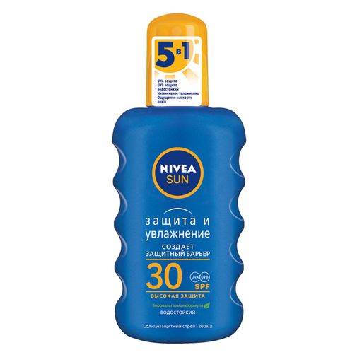 Nivea Sun Защита и увлажнение водостойкий спрей SPF30, спрей, 200 мл, 1 шт.