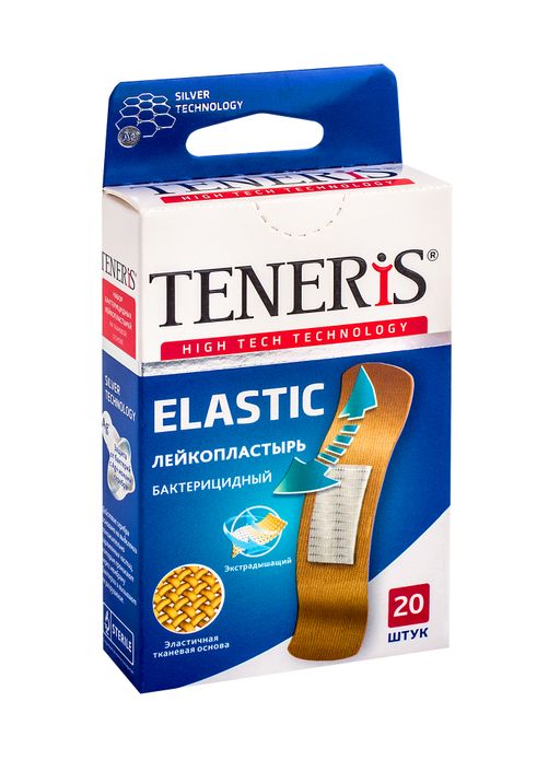 Teneris Elastic лейкопластырь бактерицидный, 76х19мм, пластырь, с ионами серебра, 20 шт.