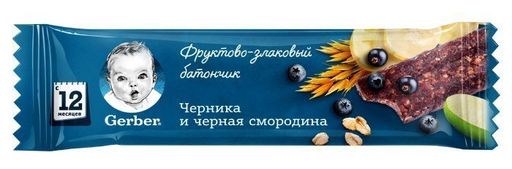 Gerber фруктово-злаковый батончик черника и черная смородина, 25 г, 1 шт.