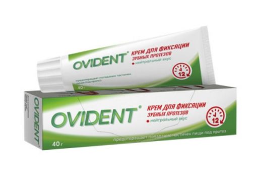 Ovident Крем для фиксации зубных протезов Нейтральный, крем для фиксации зубных протезов, с нейтральным вкусом, 40г, 1 шт.