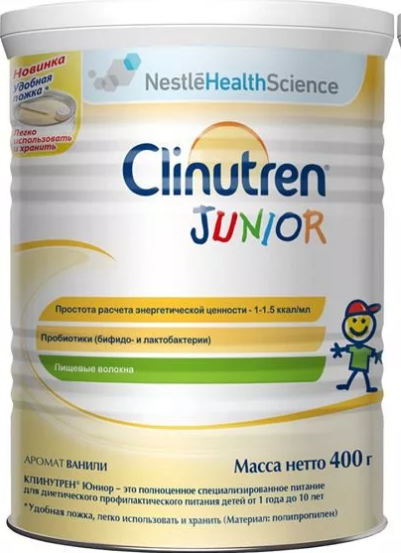 Clinutren Junior смесь для детей 1-10 лет, специализированный продукт диетического питания, со вкусом ванили, 400 г, 1 шт.