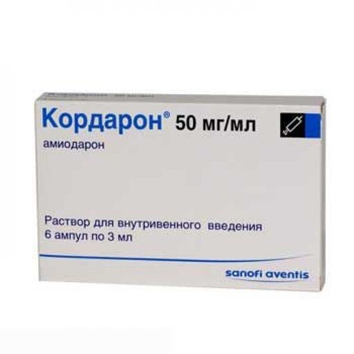 Кордарон, 50 мг/мл, раствор для внутривенного введения, 3 мл, 6 шт.